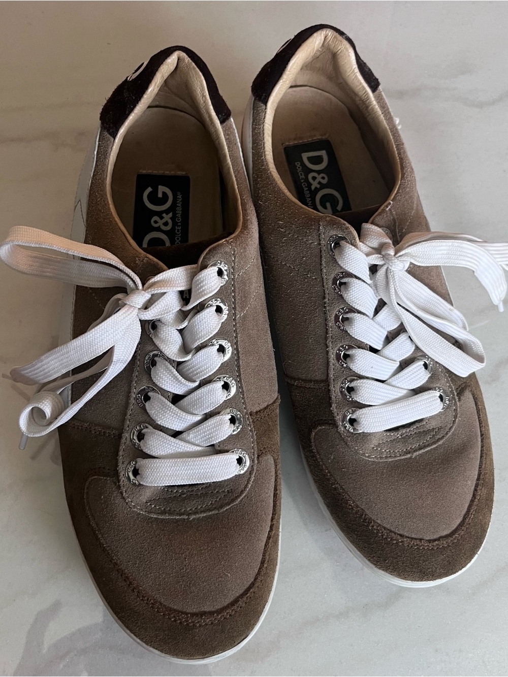 Dolce & Gabbana Taupe Suede Ladies Low-Top Sneakers